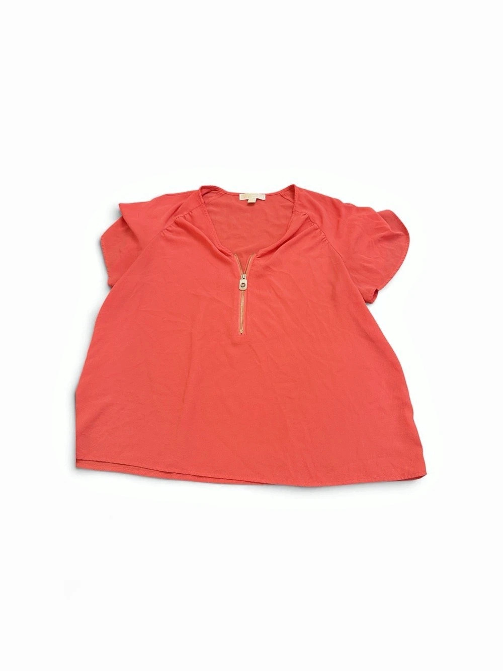 Michael Kors Quarter-Zip Short-Sleeve Blouse Red Medium